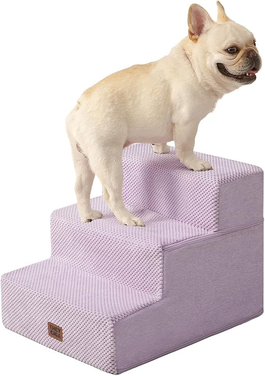 EHEYCIGA Dog Stairs for Small Dogs 13.5" H, 3-Step Dog Steps for Couch Sofa and Chair, Pet Steps for Medium Cats, Non-Slip Balanced Pet Ramp Indoor, Lilac