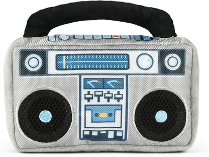 P.L.A.Y. Cute Plush Dog Toys - 1980s Classics Themed Durable Squeaker 2-in-1 Chew Toy, Great for Puppies & Small, Medium, Large Dogs - Machine Washable, Recycled Materials (Boop Box Boombox & Casette)