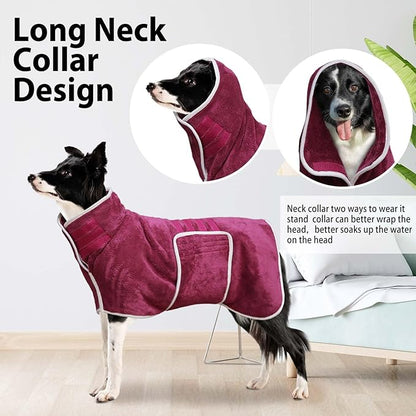 Dog Bathrobe Towel Dog Drying Coat - Super Absorbent Bath Robe for Drying Dogs Large, Soft Adjustable Collar & Belly Strap Fast Drying Coat Pet Dog Cat Bath Robe Towel (Blue, X-Large)