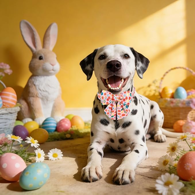 Maca Bates Easter Day Dog Collar with Sailor Bow Tie for Large Girl Boy Dogs, Pink Easter Egg,Chick Pattern,Adjustable Durable Soft Breakaway Collars for Male Female Puppy