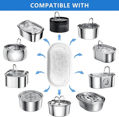 Cat Water Fountain Filters, 12 Pack Pet Replacement Filters with 12 Sponges for Stainless Steel 67oz/2L, 108oz/3.2L and 135oz/4.0L Faucet-Shaped Pet Water Fountain Dog Water Dispenser