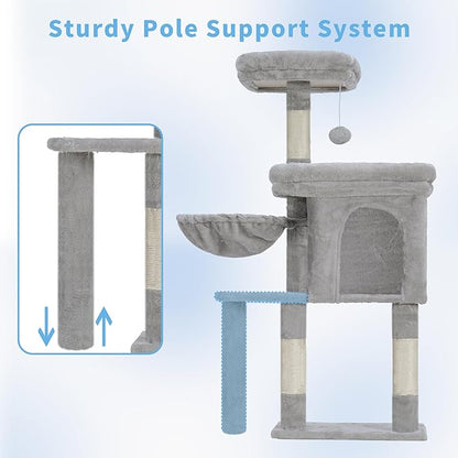 Hey-brother Cat Tree Tower, Scratching Posts with Cozy Condo, Padded Bed, Hammock, Plush Perch, Sisal Post and Ball for Indoor Kittens, 44.9 Inches, Light Gray MPJ009SW