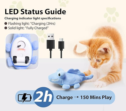 Interactive Cat Toys for Indoor Cats – Auto Moving Alligator with 360° Random Movement & Tail Wagging, Rechargeable Cat Exercise Toy with Catnip, Self-Play Fun for Bored Adult Cats-Blue