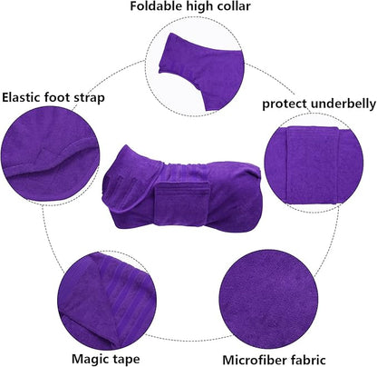 Geyecete Dog Drying Coat - Dog Bathrobe Towel - Microfibre Fast Drying Super Absorbent Pet Cat Bath Robe Towel, Luxuriously Soft - Purple - S
