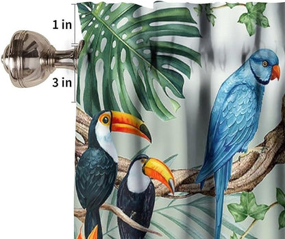 Tropical Birds Window Valance Curtains, Asian Oriental Bird Parrot Leaves Watercolor Boho Floral Plant Nature Spring Summer Valance Curtain for Farmhouse Bedroom Living Room Kitchen 54x18inch