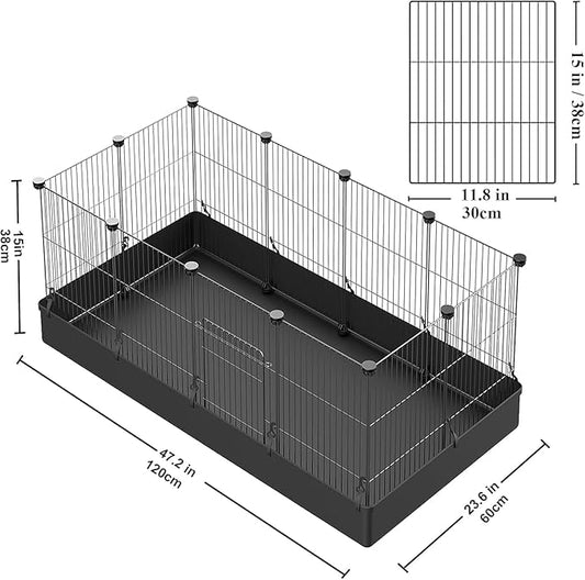 LANGXUN DIY Small Animal Playpen, Pet Playpen with Door and Waterproof Mat, Rabbit Guinea Pig Cages, Puppy Kitten Playpen | Indoor & Outdoor Portable Metal Wire Yard Fence, 12pcs Metal Pet Panels