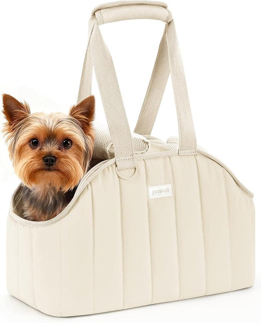 Pecute Dog Purse Carrier, Lightweight Dog Carriers for Small Dogs with Large Pockets, Dog Soft-Sided Carriers up to 6.6lbs, Pet Carrier for Puppy Cat Rabbit, Suitable for Travel, Subway, Cream