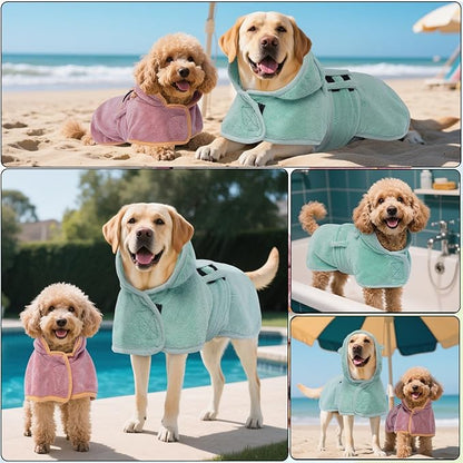 DENTRUN Dog Robes for After Bath - Super Absorbent & Fast Drying Coat with Hood, Bathrobe Beach Essentials, Bath Towels for Drying Dogs Large, Bath/Beach/Swimming Quick Dry Towel Robe