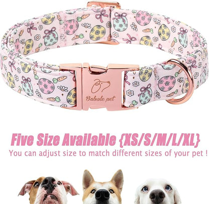 Easter Dog Collar, Pastel Floral Egg Easter Collars for Large Dogs, Cute Girly Spring Holiday Dog Collars, Adjustable Heavy Duty Female Pet Collar with Metal Buckle L