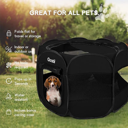Puppy Playpen Indoor for Small Dogs, Portalble Pet Dog Play Pens Kennel Crate with Top Cover Floor Door Enclosed for Large Cats Animal as Dog Lovers (Black, Medium Size)