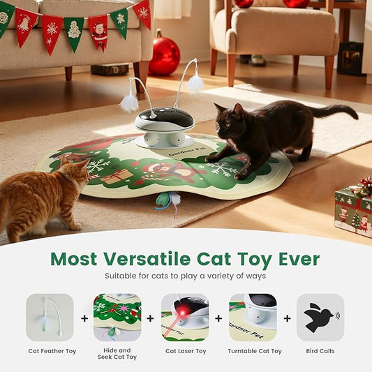 Gardner Pet Interactive 5in1 Cat Toys Chargeable,Moving Feather,Laser Pointer,Track Ball,Hide and Seek,Real Bird Sing,Touch/Sound Activated Cat Kitten Toy Exercise Toys for Indoor Bored Cats, 600mAh