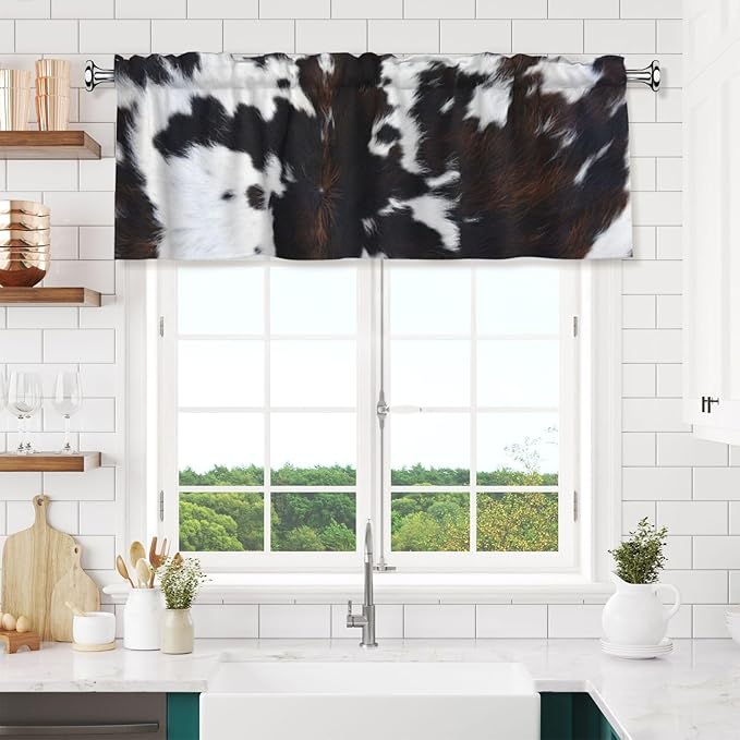 Cowhide Curtain Valance Short Rod Pocket Window Treatment for Living Room Bedroom Kitchen Bathroom 1 Panel 54" W x 18" L