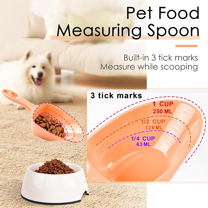 Melamine Pet Food Measuring Scoop, 1 Cup 1/2 Cup 1/4 Cup with Clear Measurement Lines for Dog, Cat, Bird, and Rabbit, Durable, Ergonomic Handle, Dishwasher safe-Orange & Baby Blue