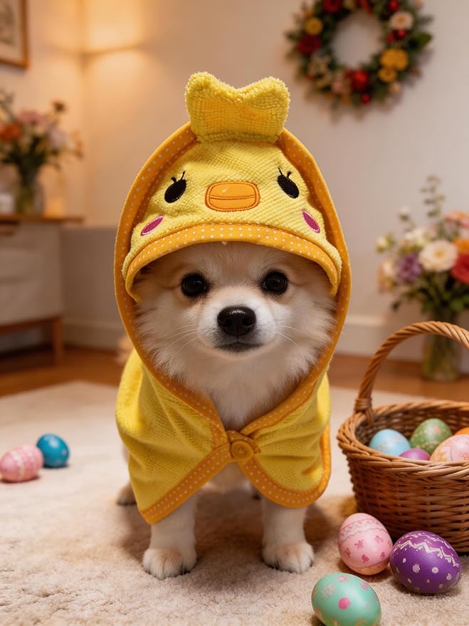 Dog Hooded Bathrobe Towel, Fast Drying Bath Towel Absorbent Warm Blanket Yellow S