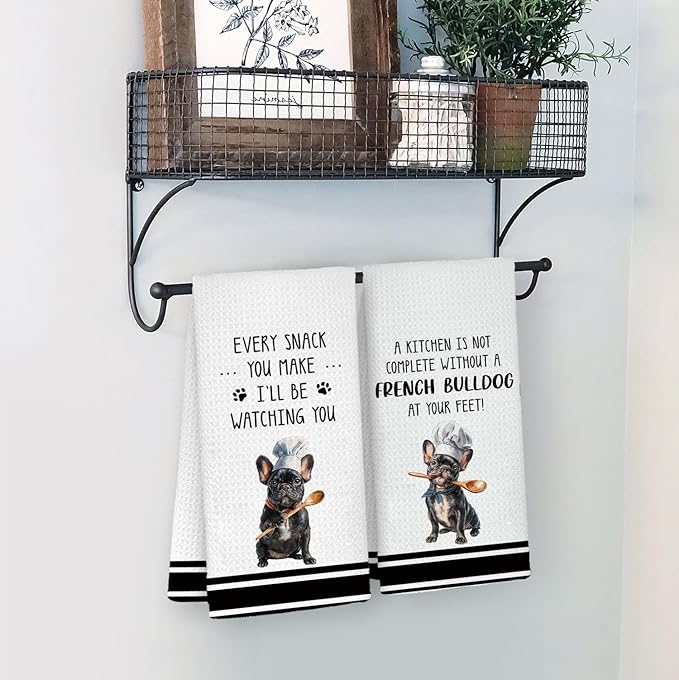 Funny Chef French Bulldog Kitchen Towels, French Bulldog Gifts for Women Dish Tea Towels, Frenchie Mom Gifts Decorative Hand Towels for Kitchen for Home Kitchen Shelf Counter,16x24 Set of 2