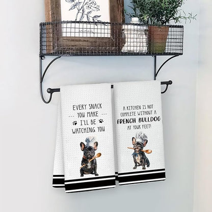 Funny Chef French Bulldog Kitchen Towels, French Bulldog Gifts for Women Dish Tea Towels, Frenchie Mom Gifts Decorative Hand Towels for Kitchen for Home Kitchen Shelf Counter,16x24 Set of 2