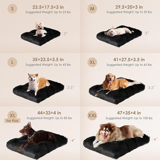 EHEYCIGA Fluffy Dog Crate Bed for Extra Large Sizes, Plush Faux Fur Crate Pad, Calming Anti Anxiety XL Bed, Washable Soft Warm Dog Mat with Non-Slip Bottom, Black