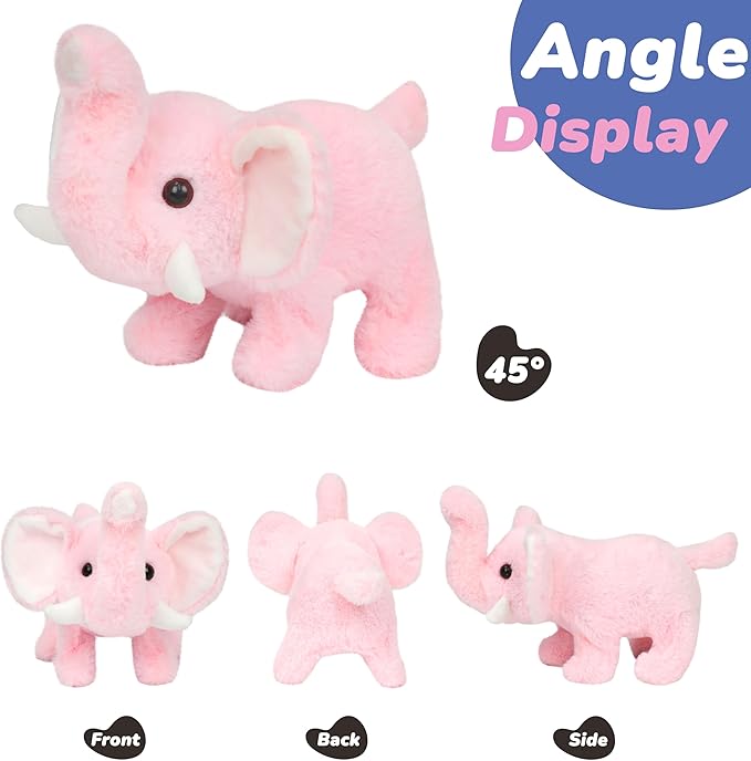 Hopearl Walking Elephant Interactive Crawling Elephish Electronic Plush Toy Animated Gifts for Toddlers Birthday, Pink, 8''