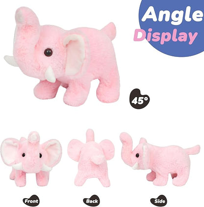 Hopearl Walking Elephant Interactive Crawling Elephish Electronic Plush Toy Animated Gifts for Toddlers Birthday, Pink, 8''