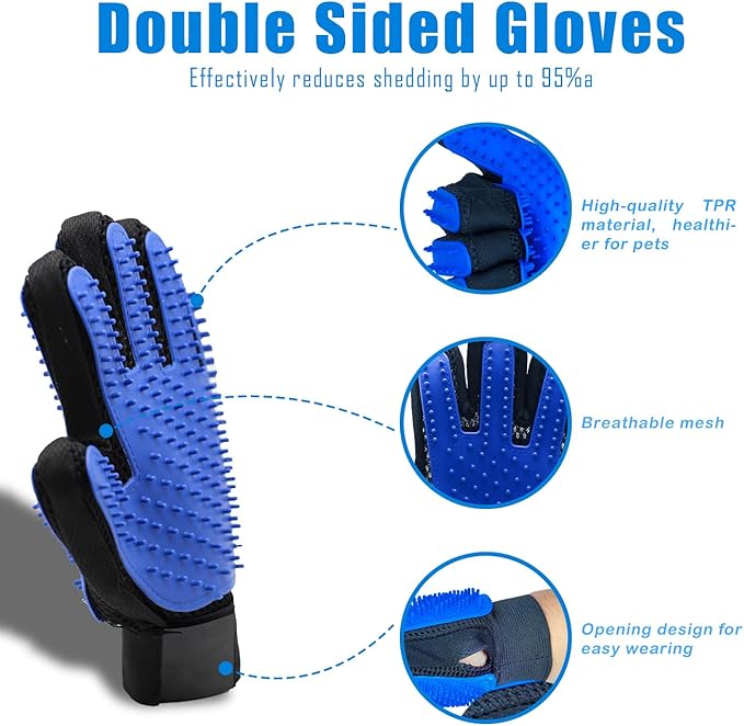 Dog Grooming Kit with Self Cleaning Slicker Brush, Pet Hair Remover Massage Gloves, Shedding Dematting Steel Comb for Long & Short Haired Cats Dogs, 4 Count