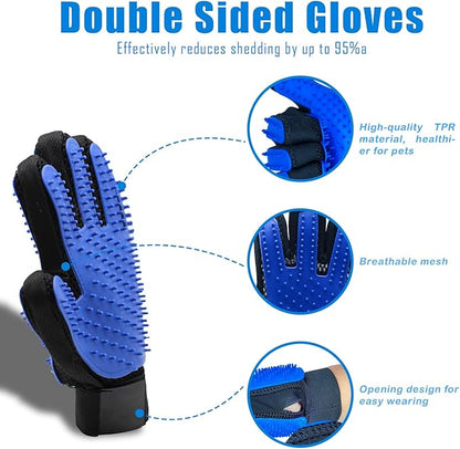 Dog Grooming Kit with Self Cleaning Slicker Brush, Pet Hair Remover Massage Gloves, Shedding Dematting Steel Comb for Long & Short Haired Cats Dogs, 4 Count