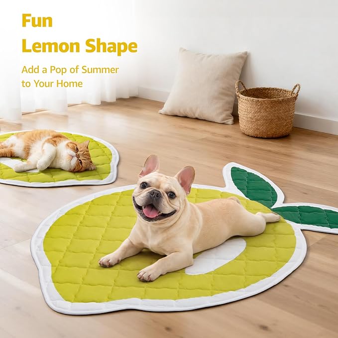 LOOBANI Dog Cooling Mat 40"x60"- Cute Lemon Design Cooling Mat for Dogs (Cool & Warm Side), Waterproof Self-Cooling Mat for Crate, Floor, Car for Medium Dogs, Cats, Pet, Yellow 40x60 in