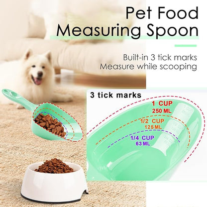 Melamine Pet Food Measuring Scoop, 1 Cup 1/2 Cup 1/4 Cup with Clear Measurement Lines for Dog, Cat, Bird, and Rabbit, Durable, Ergonomic Handle, Dishwasher safe-Green