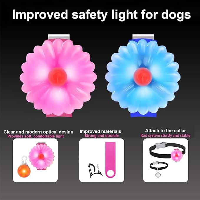 AHJ Dog Collar Light, 2 Pack Dog Safety Lights for Night Walking, USB-C Rechargeable Dog Light Clip-On LED for Kids' Backpacks, Dogs, Runners, Joggers, Cyclists, Camping & Hiking (Pink and Blue)