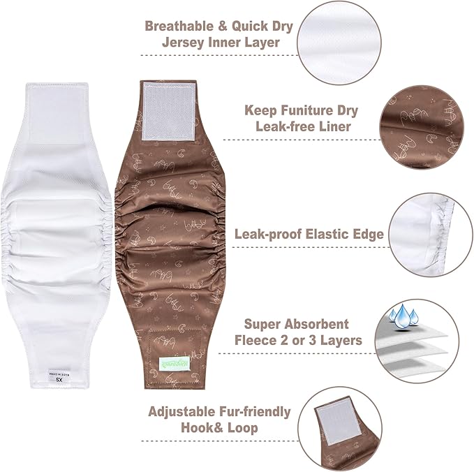 wegreeco Small Dog Diapers Male,Reusable Belly Bands for Male Dogs,Washable Doggie Puppy Male Diapers Wraps,Medium Large Size (5 Pack XX-Large, Dinosaurs)