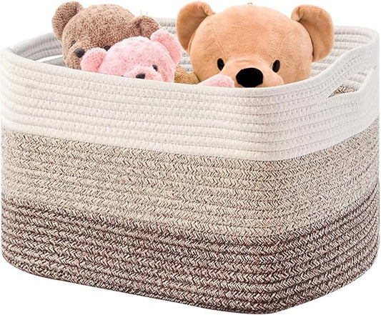 gradient Yellow Laundry Basket with handle - 21"×17"×12" Large woven Cotton Rope blanket basket,storage basket for Blankets,Baby Toys & Clothes (Fits Bathroom,Nursery, bedroom,Living Room)