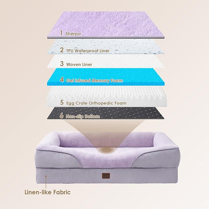 EHEYCIGA Orthopedic Dog Bed for Medium Dog, 30x20x6.5 Inch Memory Foam Dog Couch Bed with Sides, Waterproof Liner & Washable Removable Cover, Bolster Pet Sofa, Purple