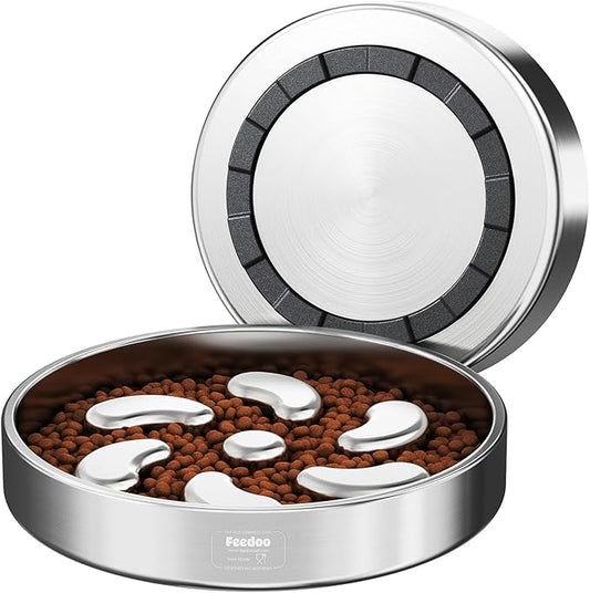 Slow Feeder Dog Bowl-3Cups for Large Breeds, Double Wall Food-Grade Stainless Steel, Heavy Duty with Non-Slip Rubber Base, Puzzle Maze Bowl to Slow Down Eating