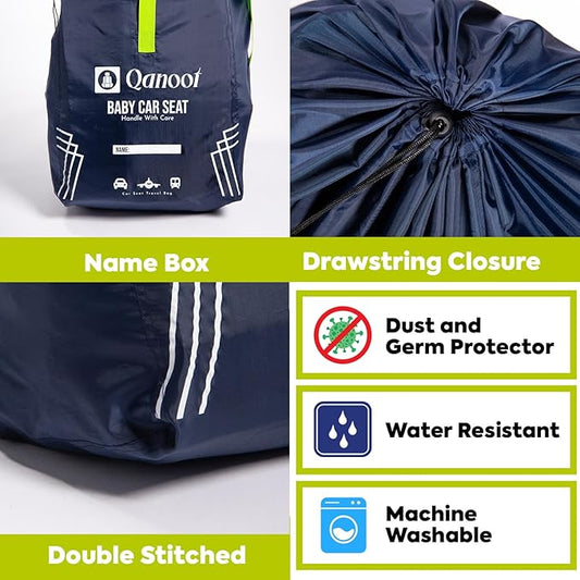 Infant Car Seat Travel Bag for Airplane - Durable Gate Check Bag for Car Seats that fits easily on Convertible Car Seats, Infant Carriers & Booster Seats (Hand Carry Bag, Blue)