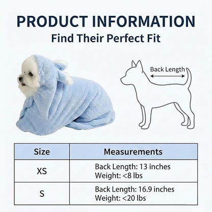 Dog Bathrobe Super Absorbent Towel for Small Dogs Cats Fast Drying Dog Robe Coat with Hood Puppy Cat Bath Towel Wrap Pet Grooming Supplies After Shower (Blue,S)