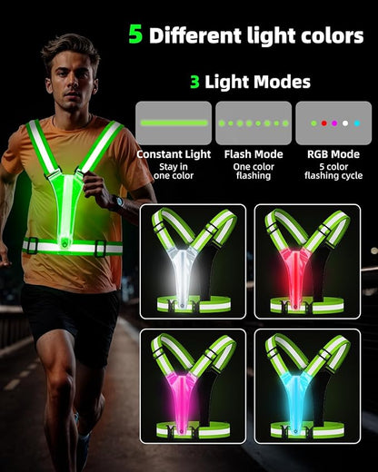 LED Reflective Vest Safety Gear, High Visibility Reflective Running Gear for Dog Walking Running Cycling, Adjustable for Men Women Kids - Reflective Armband and Dog Light with USB Rechargeable