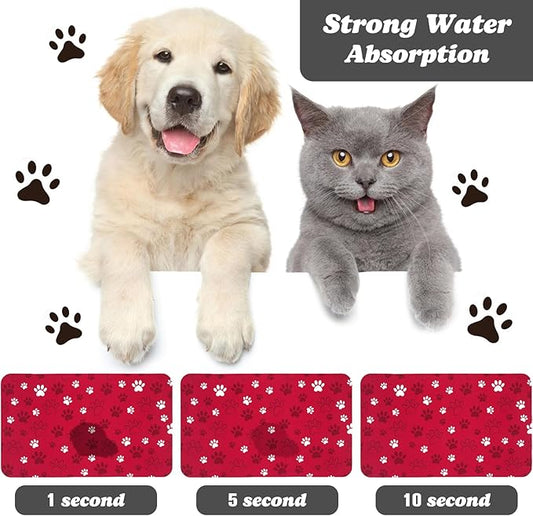 Dog Food Mat, Absorbent Water Bowl Mats Cat Pet Feeding Placemats Red 17 * 30 inch