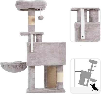 Gitelsnour Cat Tree, 41.3" Cat Tower for Indoor Kittens with Scratching Board and Posts, Multi-Level Cozy Cat Condo with 2 Perches, Hammock, Balls, Light Gray GCT005SW