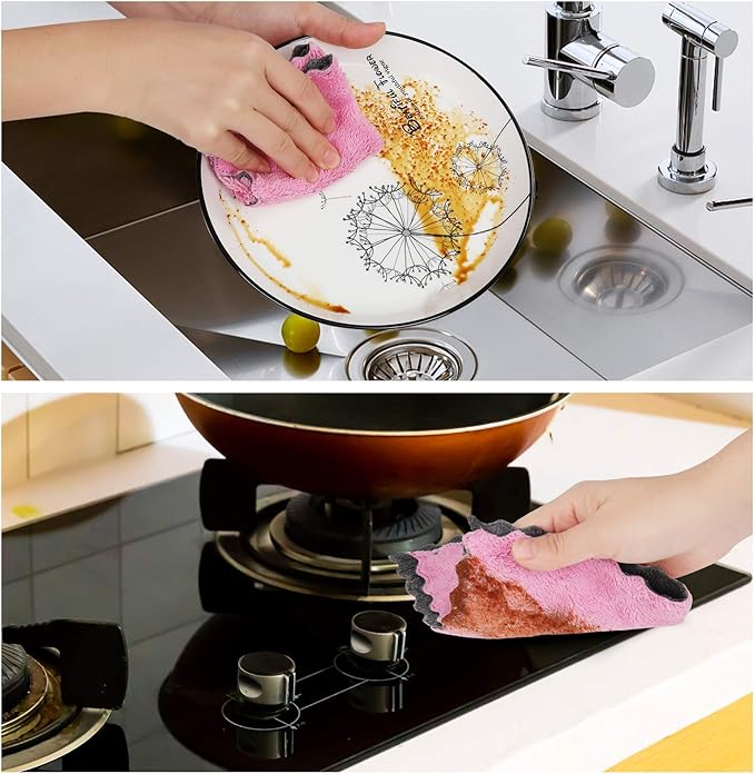 10Pack Kitchen Cloth Dish Towels,Super Absorbent Coral Velvet Dishtowels,Nonstick Oil Washable Fast Drying,Double-Sided Dish Towel,Used for Table Dish Glass Pet Paw（5Colors）