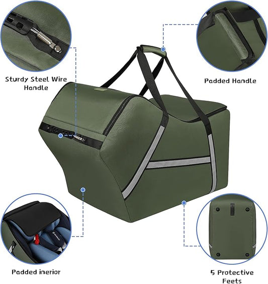 Infant Car Seat Travel Bag for Airplane Compatible with All Nuna Pipa Car Seat and Base,Chicco KeyFit 30 and Base, Padded Car Seat Bags for Air Travel,Car Seat Gate Check Bag with Side Pocket, Green