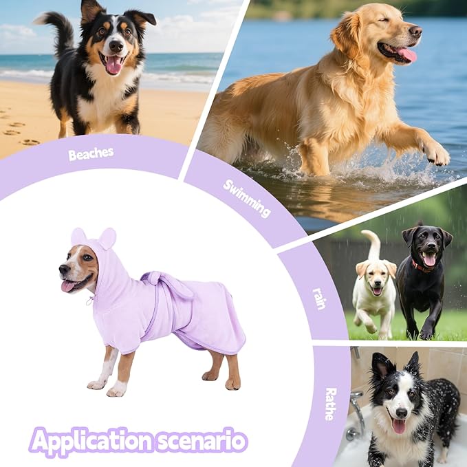 Super Absorbent Dog Bathrobe Pineapple Soft Fast Drying Dogs Towel Robe Adjustable Drying Coat for After Bath with Hood (Coral Velvet Purple, Small)