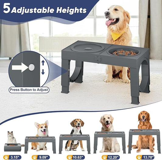 XIAZ Elevated Dog Bowls Large Breed Raised Dogs Bowl Stand Large/Medium Sized Dog Slow Feeder Dogs Bowls Food Water Stands 5 Heights Adjustable 9/11/12/14in Pet Feeder Dish Station