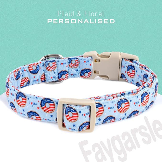 Faygarsle Patriotic Dog Collar, 4th of July Design, American Flag Pattern, Light Blue Summer Design for Small Medium Large Dogs M