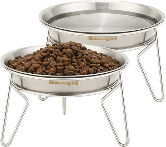 Elevated Cat Bowls,6.7" Extra Wide Raised Stainless Steel Cat Food Bowls with Anti-Slip Metal Stand Whisker Friendly Water Dishes for Indoor Cats and Small Dogs-2pack