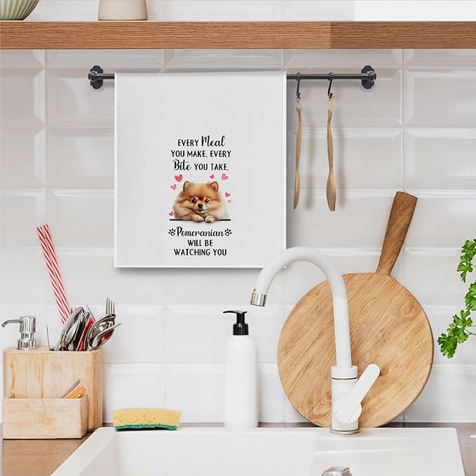 Pomeranian Gifts Kitchen Towels, Funny Dog Tea Dish Towels for Kitchen Decorative, Pomeranian Dog Lovers Gifts for Women, Every Meal You Make Every Bite You Take Hand Towel, 16x24 Inch