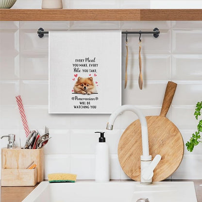 Pomeranian Gifts Kitchen Towels, Funny Dog Tea Dish Towels for Kitchen Decorative, Pomeranian Dog Lovers Gifts for Women, Every Meal You Make Every Bite You Take Hand Towel, 16x24 Inch