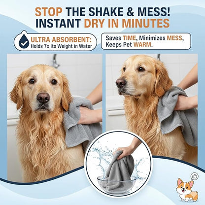 Dog Towel Keeps Your Pet Cozy After Every Use – Microfiber Towels for Drying Dogs & Cats - Quick & Efficient Grooming Gray Towel for Outdoor Play - Gently Dries Your Pet’s Fur 23.6X39.4in l Large 3PK