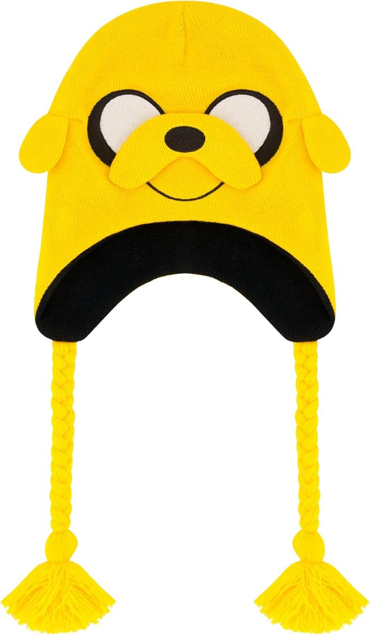 Adventure Time Beanie Hat, Jake The Dog Adult Cosplay Peruvian Winter Knit Cap with Tassels for Men and Women, Yellow, One Size