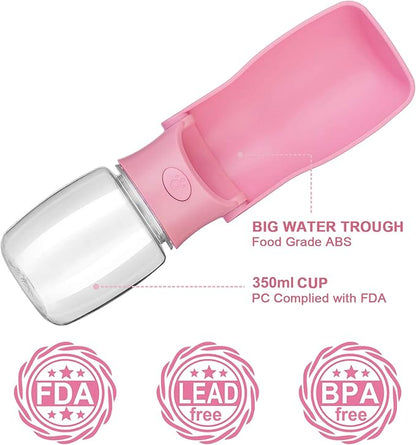 Dog Water Bottle Portable, Leak Proof Foldable Pet Water Dispenser for Dogs & Cats, 350ml (12oz) Dog Water Bowl Drink Cup Pet Summer Accessories for Outdoor Travel Walk Hinking (Pink)