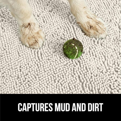 GORILLA GRIP SoakSTOPPER Dog Door Mat, 30x20 Machine Washable Rug Absorbent Doormat Captures Moisture Mud Dirt, Quick Dry Soft Chenille Entryway Rugs Indoor Entrance Mats for Dog Paws, Cream
