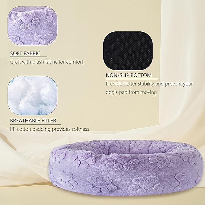39 Inch Calming Dog Bed for Large Dogs, Round Anti-Anxiety Warm Bed, Soft Cozy Anti-Slip Donut Washable Pet Bed, Fits up to 100 lbs Pets